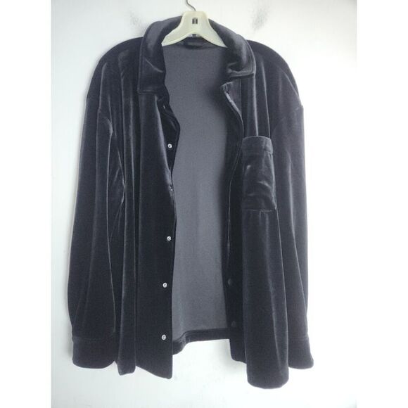 Zara Women Black Velvet Button Down Shacket (Shirt/Jacket Combo) size Large - Picture 8 of 9